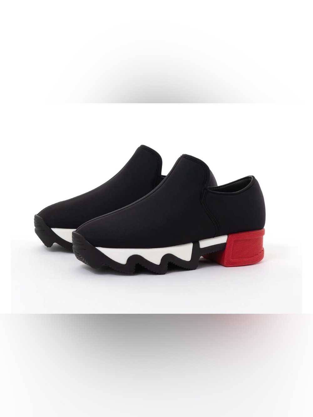 iri Black Slip-On Loafers with White Wave Midsole and Red Heel 38 made in Italy